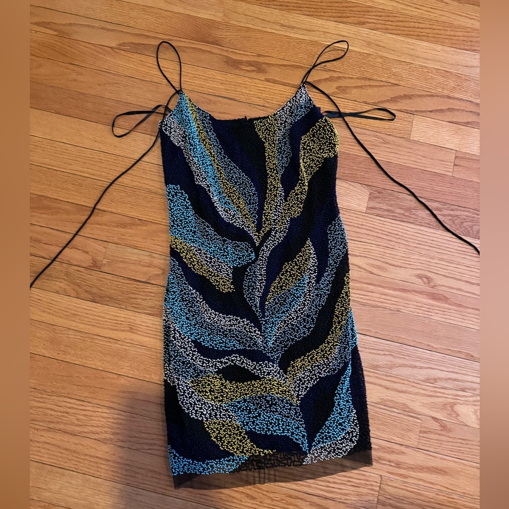 Prom dress Aidan Mattox Black and Blue Patterned Mini Dress